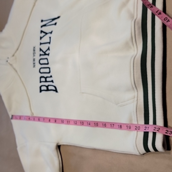 Lazy Sunday Size S Cream with Green Trim "Brooklyn" Hoodie Sweatshirt - Picture 10 of 13